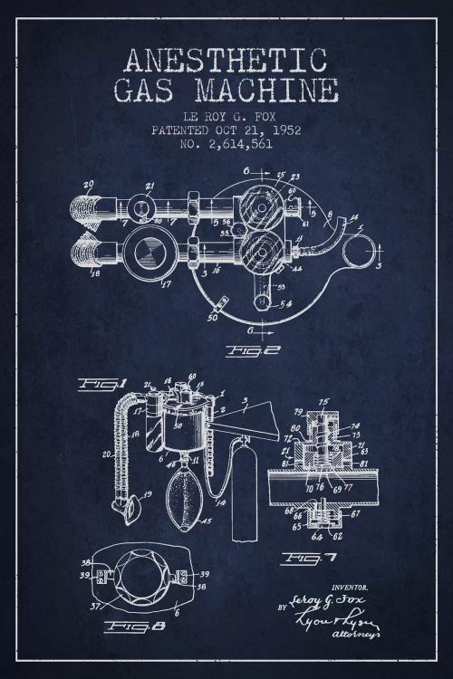 Anesthetic Gas Navy Blue Patent Blueprint by Aged Pixel wall art