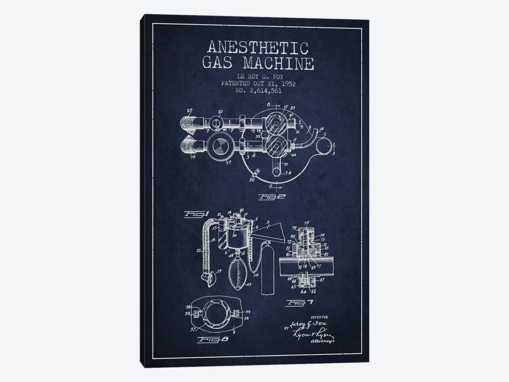 Anesthetic Gas Navy Blue Patent Blueprint by Aged Pixel 1-piece Canvas Art Print