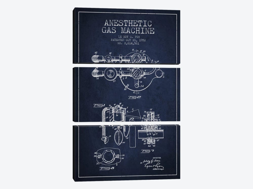 Anesthetic Gas Navy Blue Patent Blueprint by Aged Pixel 3-piece Canvas Print