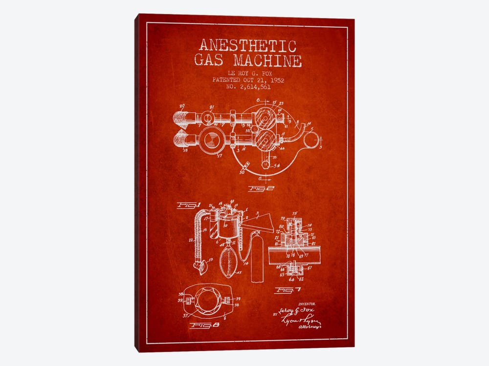 Anesthetic Gas Red Patent Blueprint by Aged Pixel 1-piece Canvas Art
