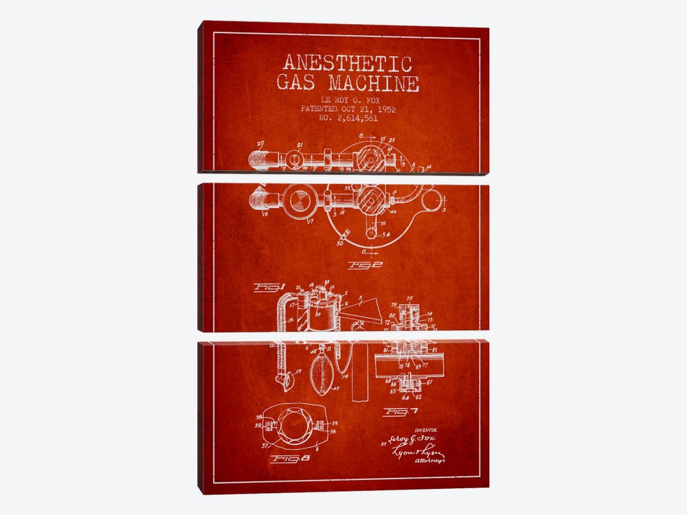 Anesthetic Gas Red Patent Blueprint by Aged Pixel 3-piece Canvas Art