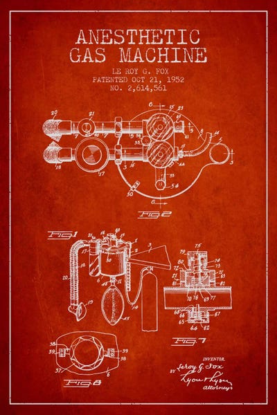 Medical & Dental Blueprints: Anesthetic Gas Red Patent Blueprint by Aged Pixel