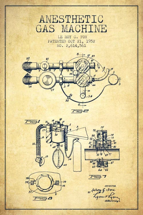 Anesthetic Gas Vintage Patent Blueprint by Aged Pixel wall art