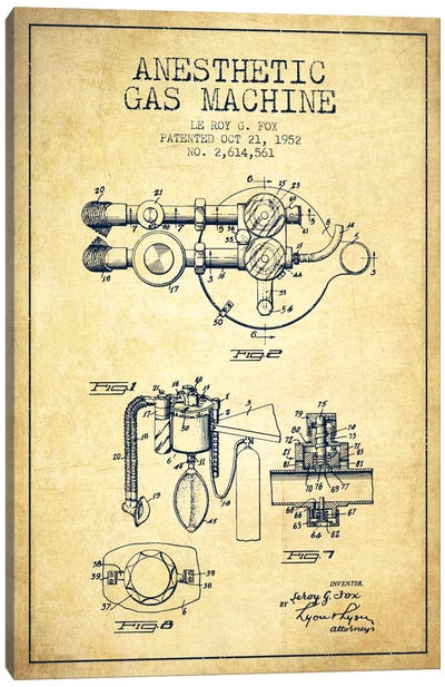Anesthetic Gas Vintage Patent Blueprint Canvas Art Print - Medical & Dental Blueprints