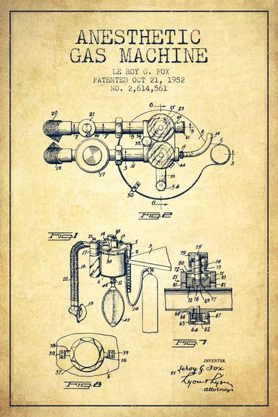 Medical & Dental Blueprints: Anesthetic Gas Vintage Patent Blueprint by Aged Pixel