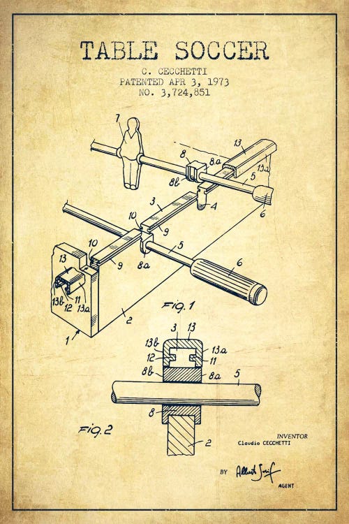 Table Soccer Vintage Patent Blueprint