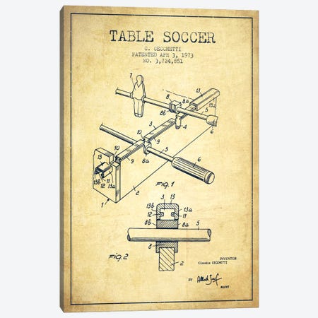 Table Soccer Vintage Patent Blueprint Canvas Print #ADP185} by Aged Pixel Canvas Art Print