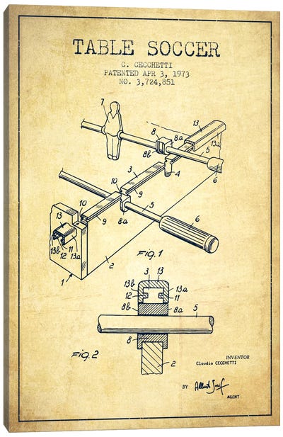 Table Soccer Vintage Patent Blueprint Canvas Art Print - Toy & Game Blueprints