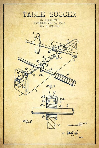 Toy & Game Blueprints: Table Soccer Vintage Patent Blueprint by Aged Pixel