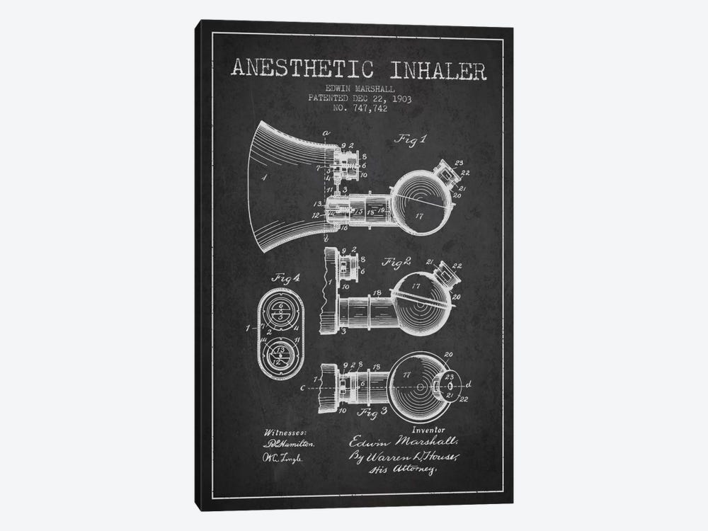 Anesthetic Inhaler Charcoal Patent Blueprint by Aged Pixel 1-piece Art Print