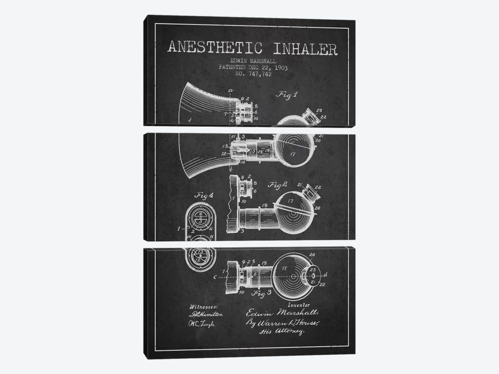 Anesthetic Inhaler Charcoal Patent Blueprint by Aged Pixel 3-piece Canvas Print