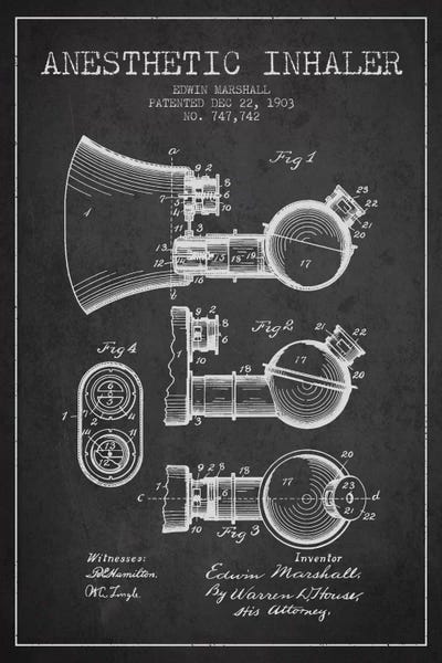 Medical & Dental Blueprints: Anesthetic Inhaler Charcoal Patent Blueprint by Aged Pixel