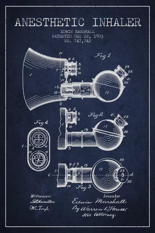 Anesthetic Inhaler Navy Blue Patent Blueprint by Aged Pixel wall art