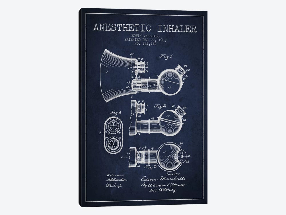 Anesthetic Inhaler Navy Blue Patent Blueprint by Aged Pixel 1-piece Canvas Print
