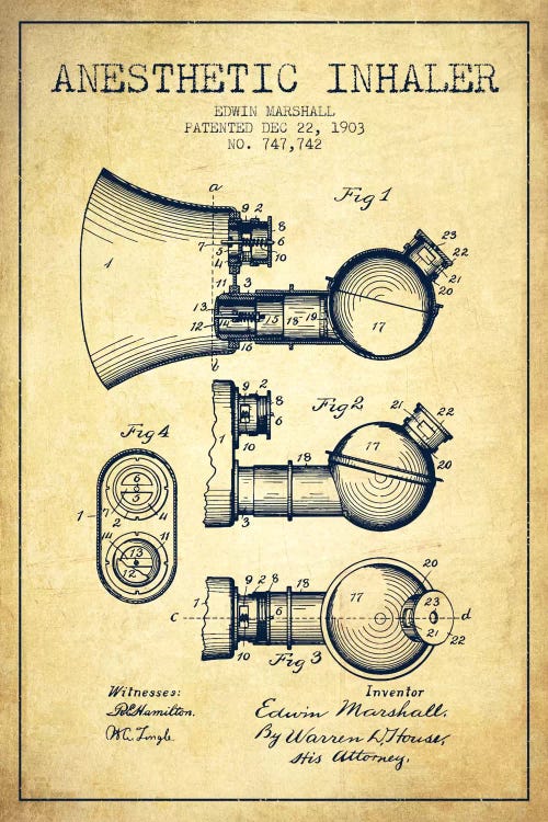 Anesthetic Inhaler Vintage Patent Blueprint