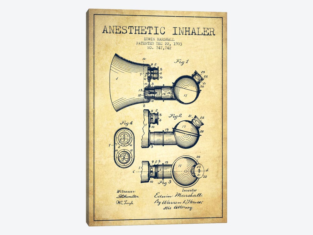 Anesthetic Inhaler Vintage Patent Blueprint by Aged Pixel 1-piece Art Print
