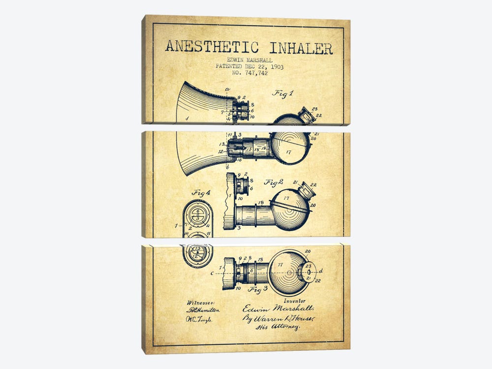 Anesthetic Inhaler Vintage Patent Blueprint by Aged Pixel 3-piece Art Print