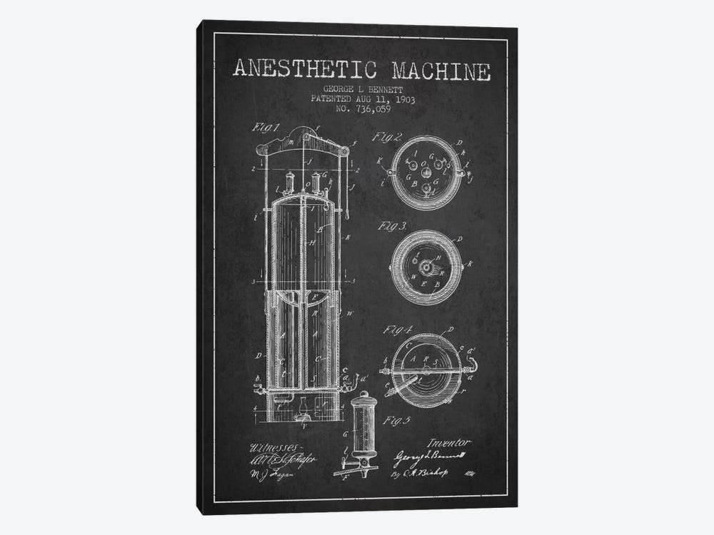 Anesthetic Machine Charcoal Patent Blueprint by Aged Pixel 1-piece Canvas Artwork