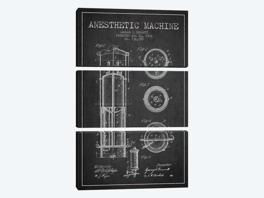 Anesthetic Machine Charcoal Patent Blueprint by Aged Pixel 3-piece Canvas Art