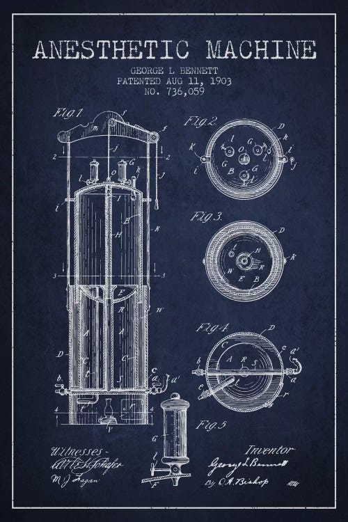 Anesthetic Machine Navy Blue Patent Blueprint