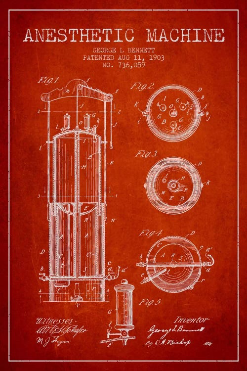 Anesthetic Machine Red Patent Blueprint