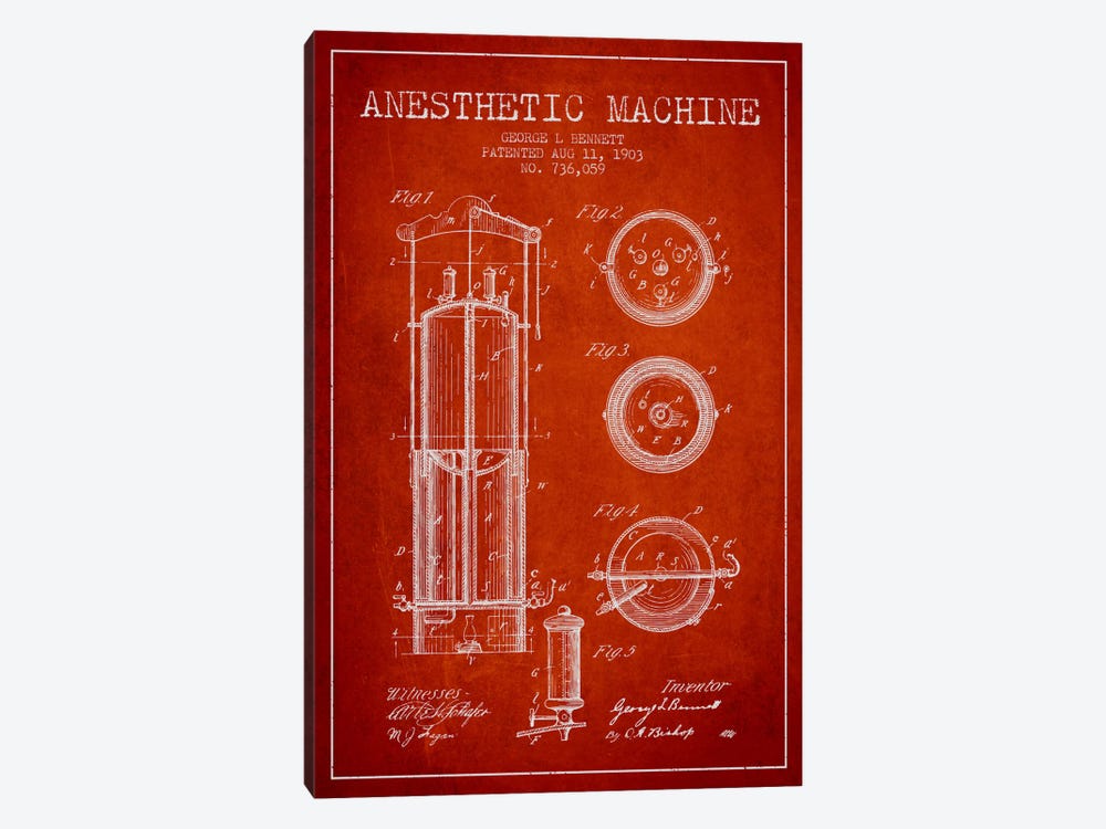 Anesthetic Machine Red Patent Blueprint by Aged Pixel 1-piece Art Print