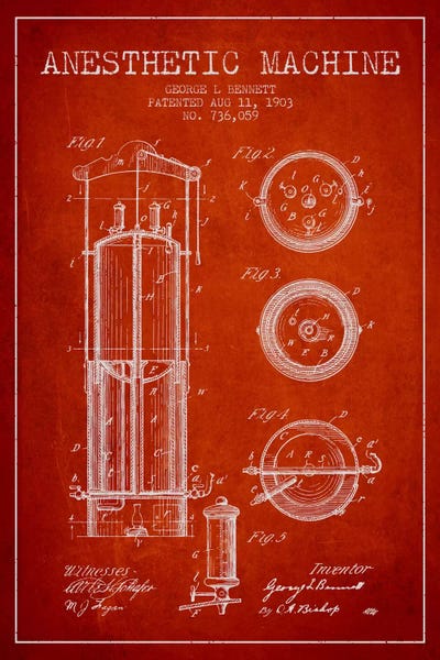 Medical & Dental Blueprints: Anesthetic Machine 1903 Red Patent Blueprint by Aged Pixel