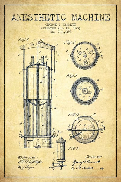 Medical & Dental Blueprints: Anesthetic Machine 1903 Vintage Patent Blueprint by Aged Pixel