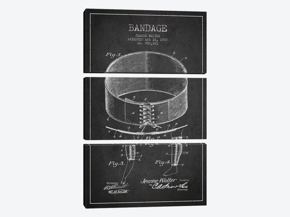 Bandage 1 Charcoal Patent Blueprint by Aged Pixel 3-piece Canvas Wall Art