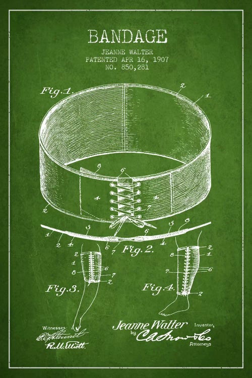 Bandage 1 Green Patent Blueprint by Aged Pixel wall art