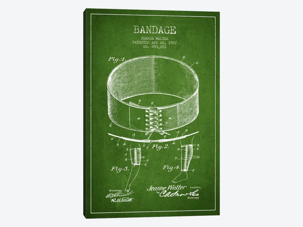 Bandage 1 Green Patent Blueprint by Aged Pixel 1-piece Canvas Print