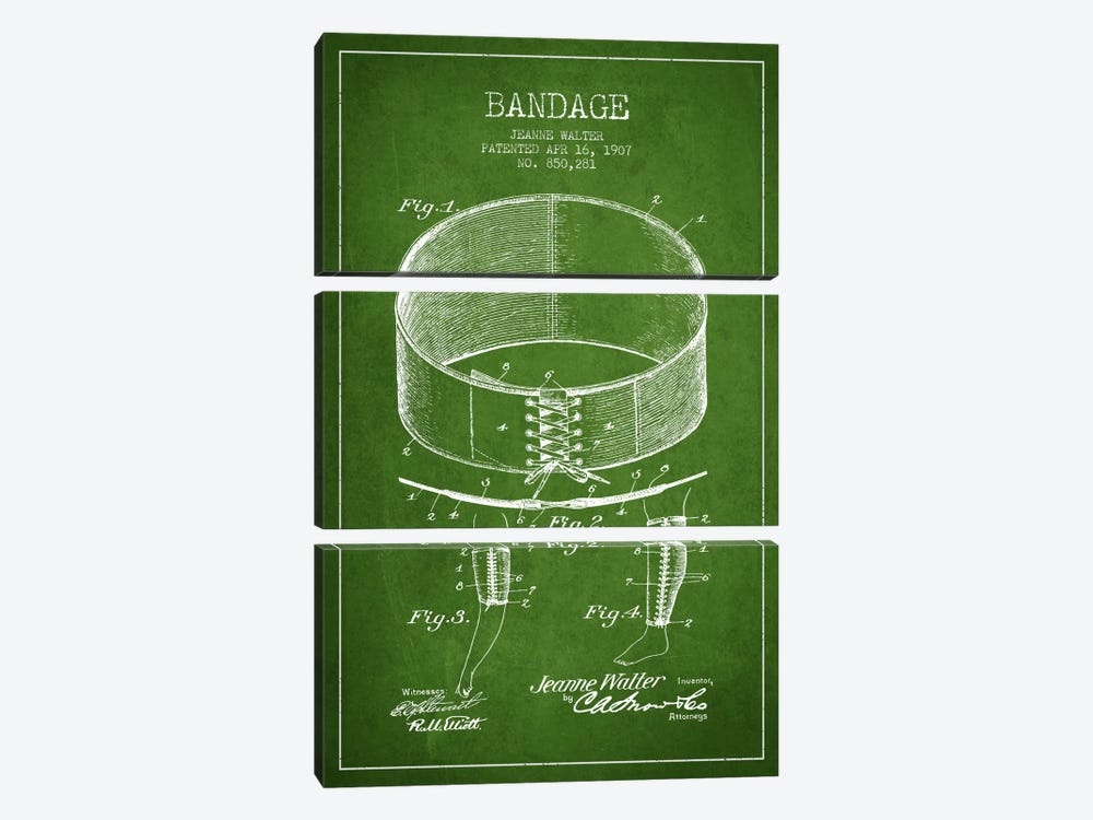 Bandage 1 Green Patent Blueprint by Aged Pixel 3-piece Art Print