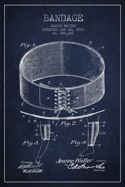 Bandage 1 Navy Blue Patent Blueprint by Aged Pixel wall art