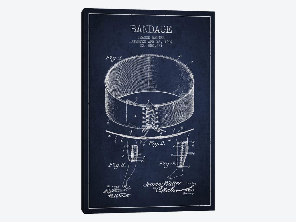 Bandage 1 Navy Blue Patent Blueprint by Aged Pixel 1-piece Canvas Art