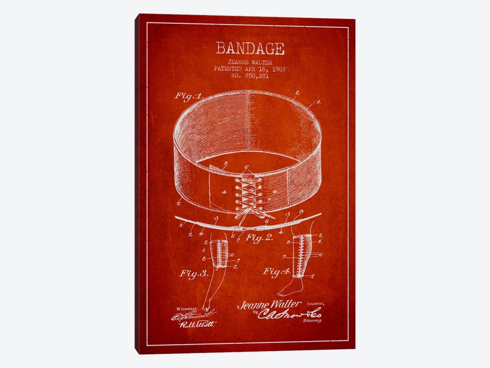 Bandage 1 Red Patent Blueprint by Aged Pixel 1-piece Art Print
