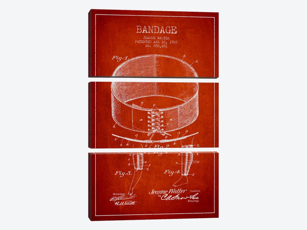 Bandage 1 Red Patent Blueprint by Aged Pixel 3-piece Art Print