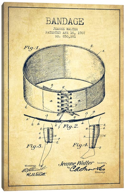 Bandage 1 Vintage Patent Blueprint Canvas Art Print - Medical & Dental Blueprints