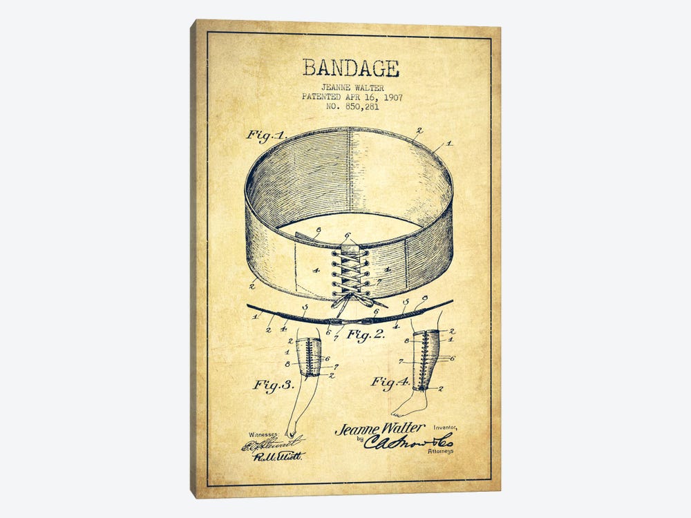 Bandage 1 Vintage Patent Blueprint by Aged Pixel 1-piece Canvas Art