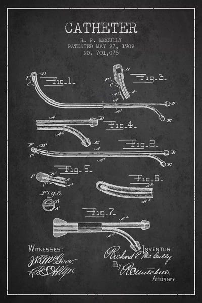 Medical & Dental Blueprints: Catheter Charcoal Patent Blueprint by Aged Pixel