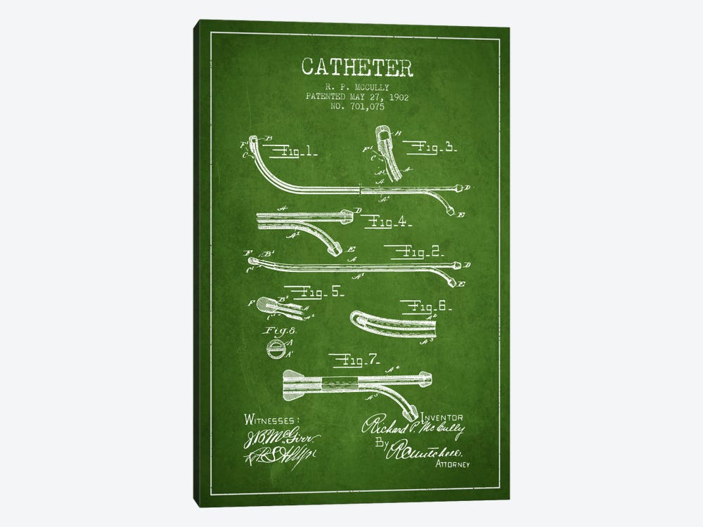 Catheter Green Patent Blueprint by Aged Pixel 1-piece Canvas Artwork