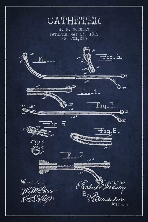 Catheter Navy Blue Patent Blueprint by Aged Pixel wall art