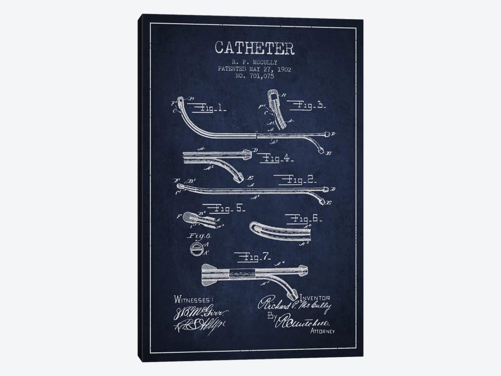 Catheter Navy Blue Patent Blueprint by Aged Pixel 1-piece Canvas Art Print