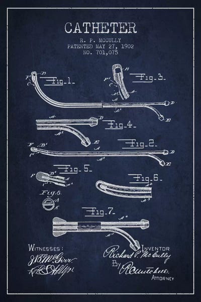 Medical & Dental Blueprints: Catheter Navy Blue Patent Blueprint by Aged Pixel