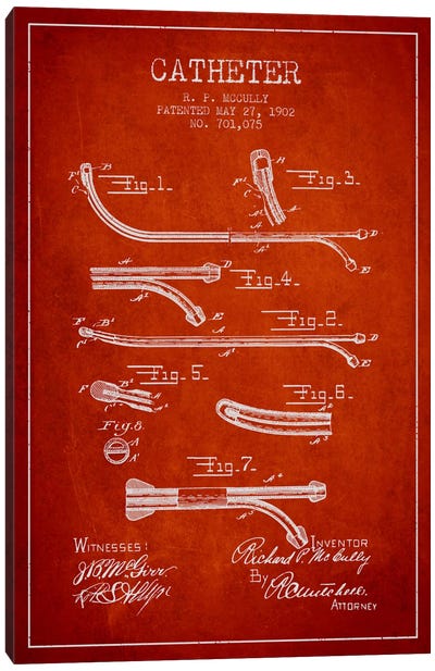 Catheter Red Patent Blueprint Canvas Art Print - Aged Pixel: Medical & Dental