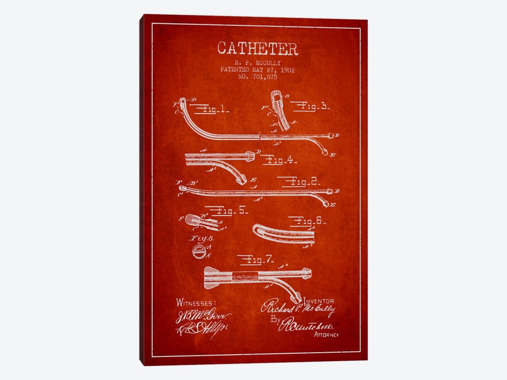 Catheter Red Patent Blueprint by Aged Pixel 1-piece Canvas Wall Art