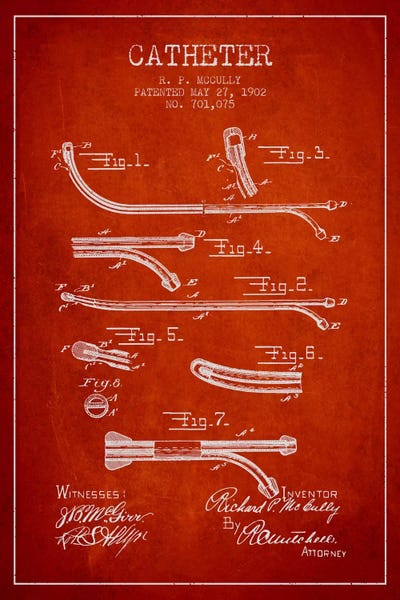 Medical & Dental Blueprints: Catheter Red Patent Blueprint by Aged Pixel