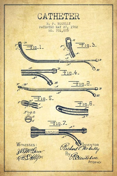 Catheter Vintage Patent Blueprint by Aged Pixel canvas print