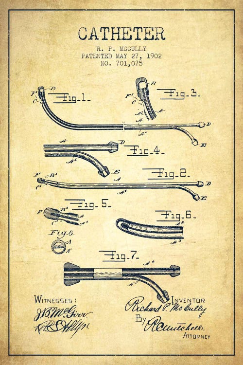 Catheter Vintage Patent Blueprint by Aged Pixel wall art