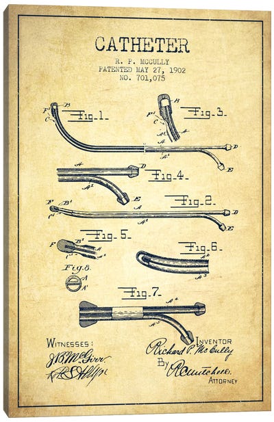 Catheter Vintage Patent Blueprint Canvas Art Print - Aged Pixel: Medical & Dental