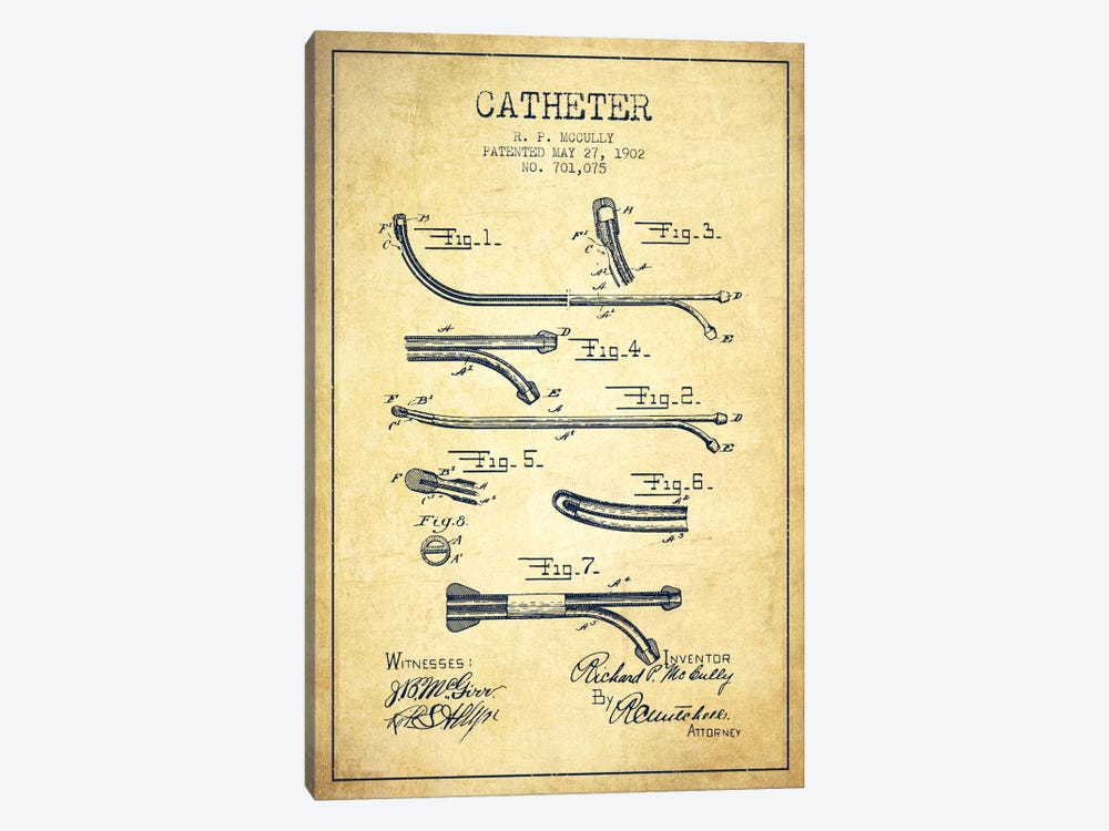 Catheter Vintage Patent Blueprint by Aged Pixel 1-piece Canvas Print